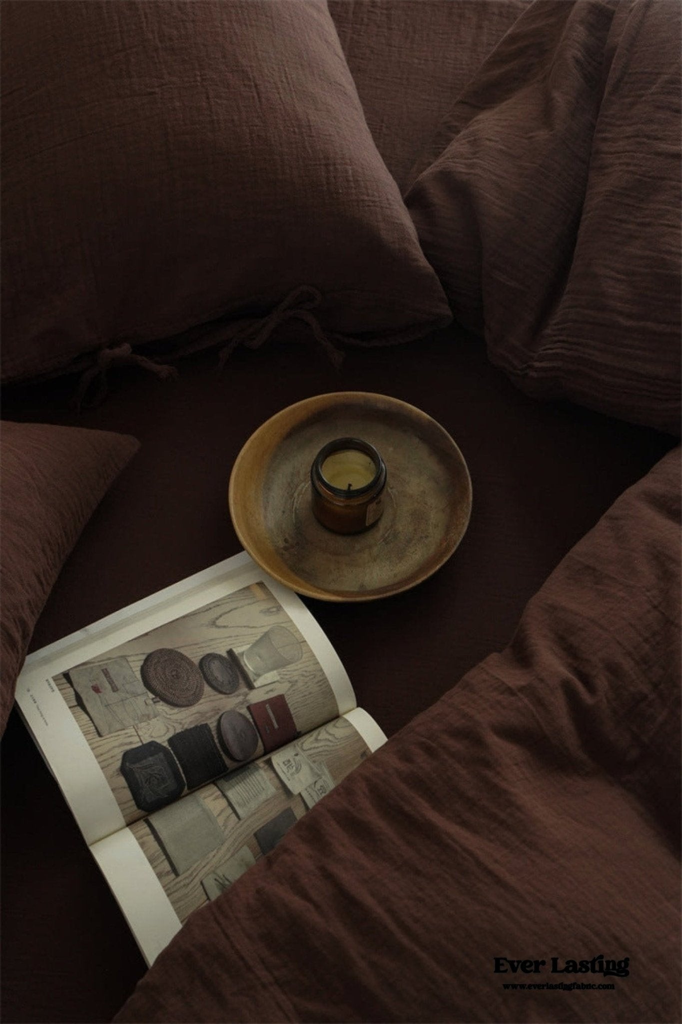 Evelyn Retro Double Gauze Bedding Set / Chestnut Brown