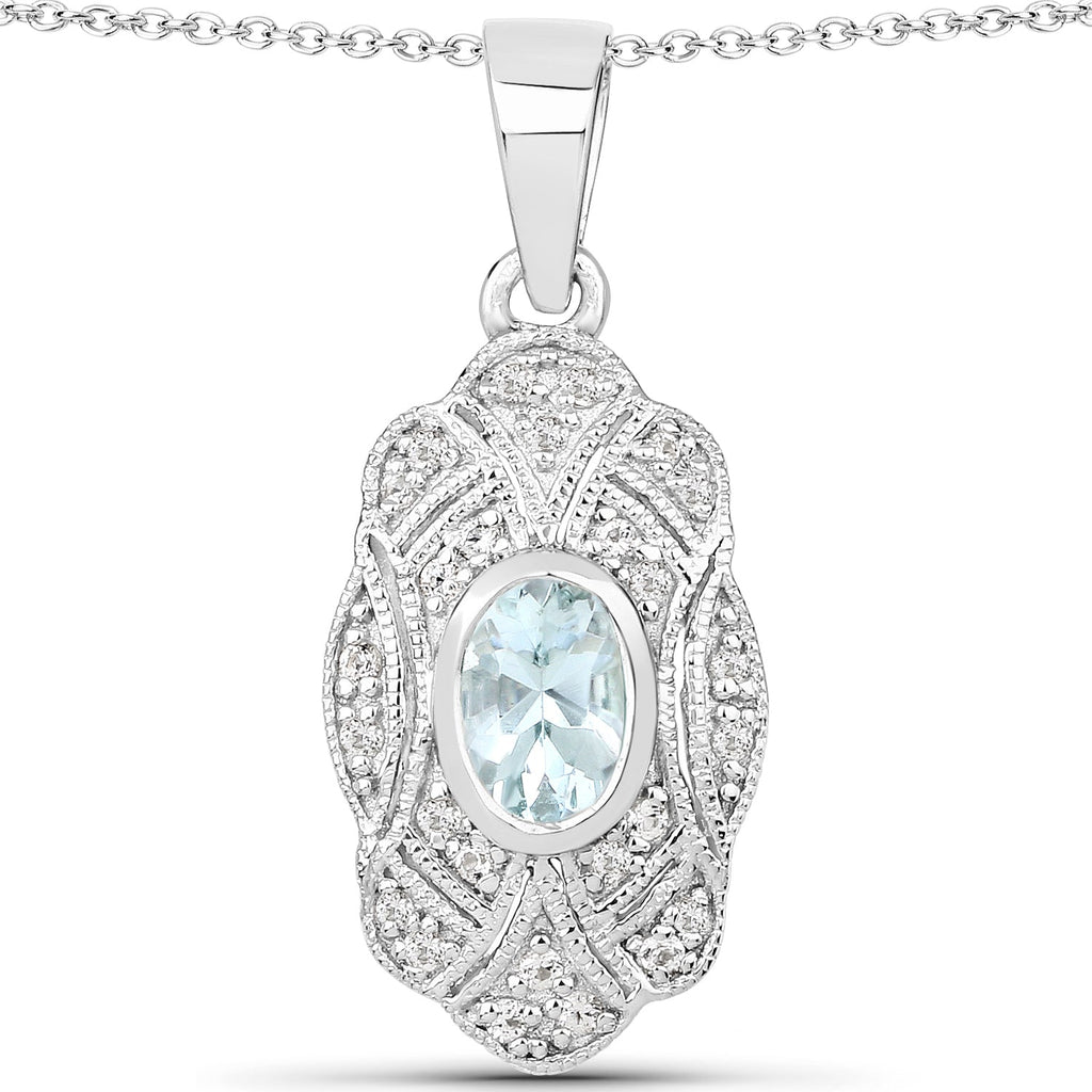 0.48 Carat Genuine Aquamarine and White Topaz .925 Sterling Silver Pendant