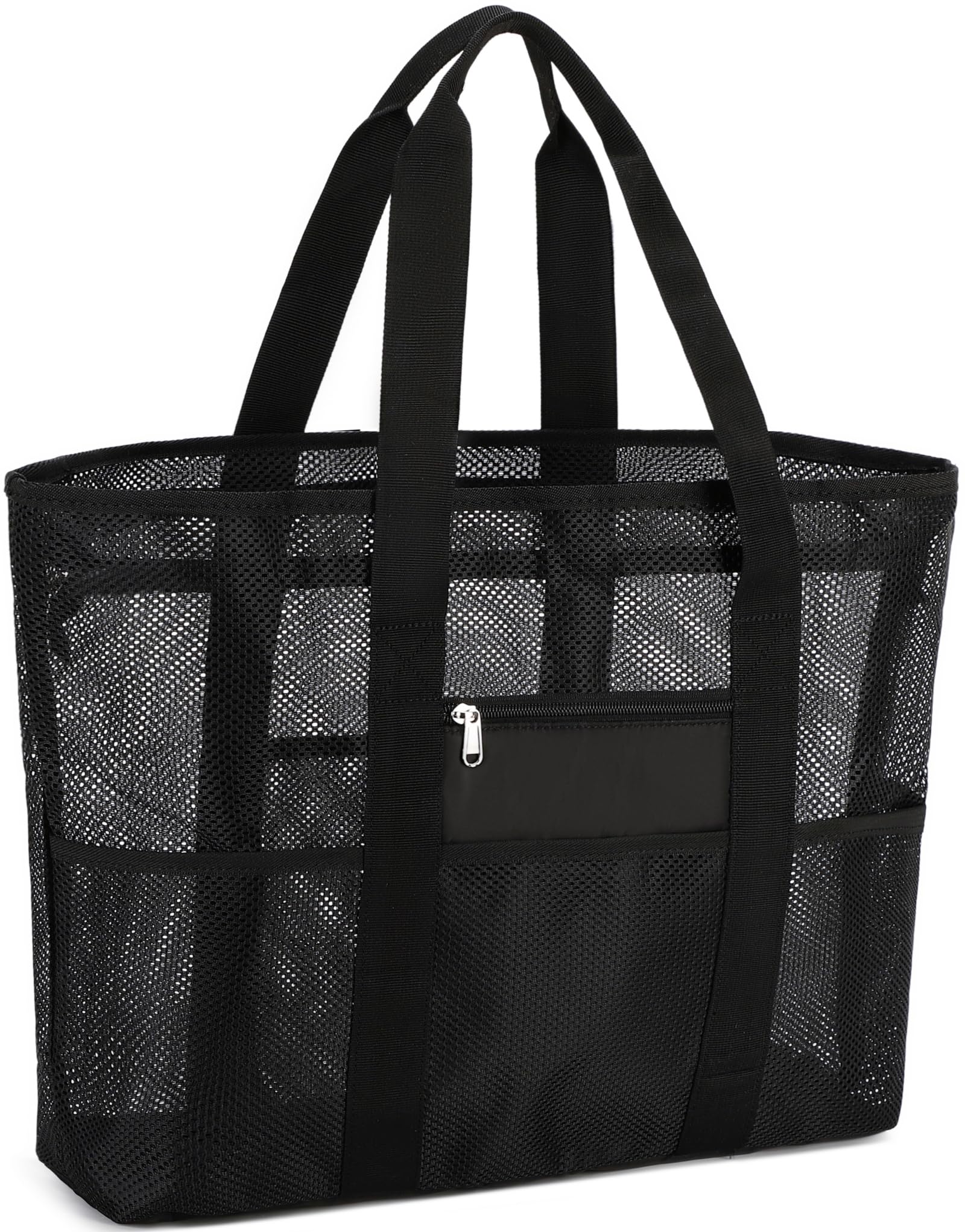 CAMTOP Beach Bags for Women Mesh Beach Tote Bag with Zipper Kids Shell Bags Large Pool Swim Vacation