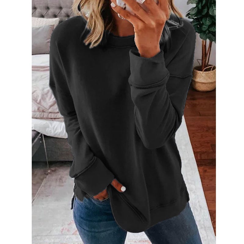 Casual Loose Fit Solid Color Long Sleeve T-shirt
