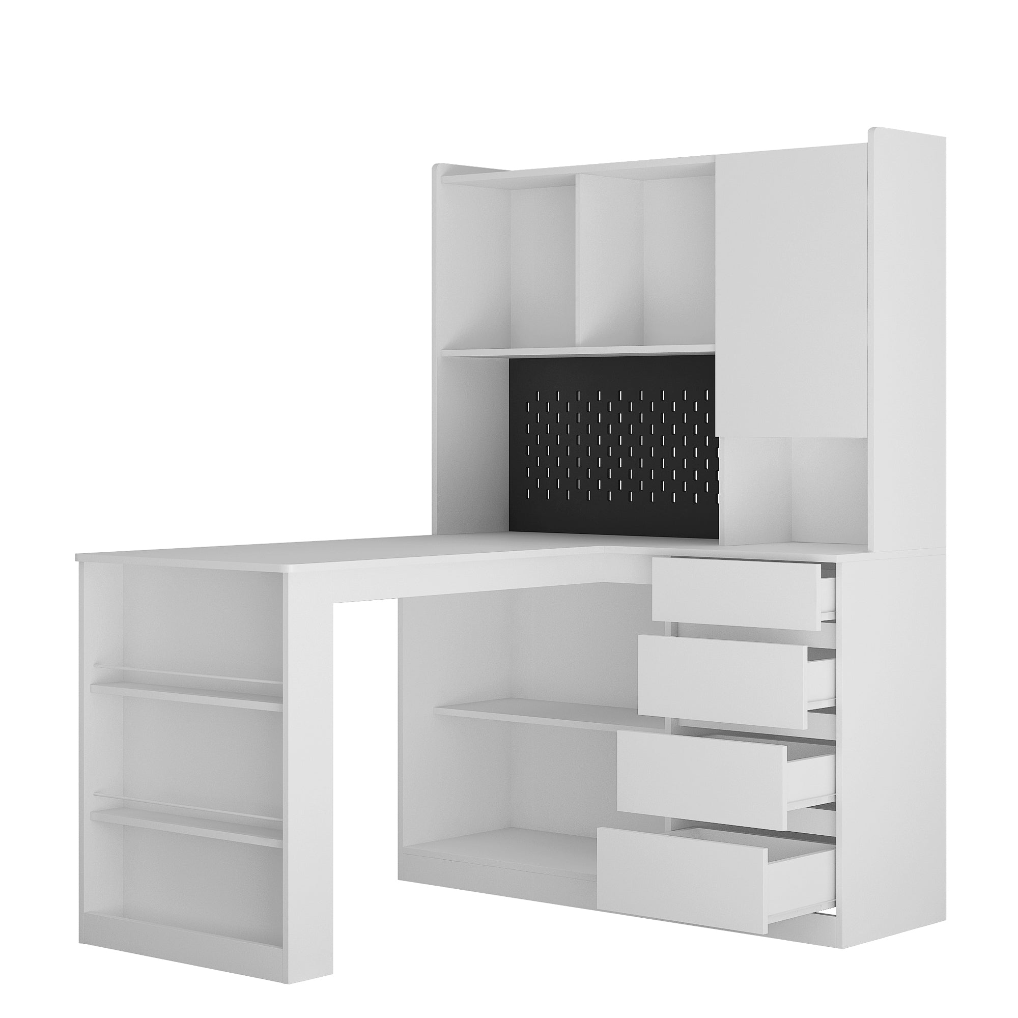 L Shaped Desk with Charger,Computer Desk with Drawers,Bookshelf, with LED Light,Modern Corner Desk,Home Office Desk,L-Shaped Study Table Writing Desk,Corner Gaming Computer Desk with Storage