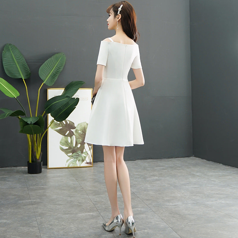 White Evening Dress for Women - Off-Shoulder Mini Dress