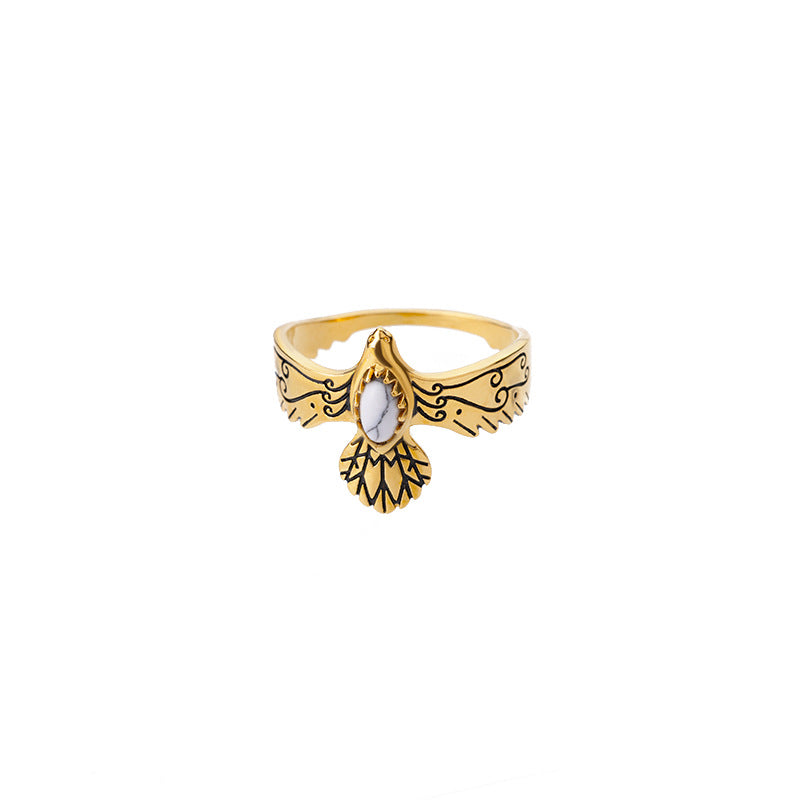 Inlaid Zircon Blackened Eagle Design Ring