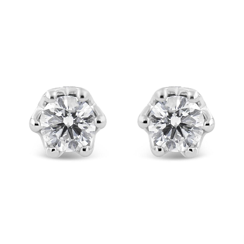 14K White Gold 1/2 Cttw Round Diamond Crown Stud Earring (I-J Color, I1-I2 Clarity)