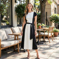 Lauren Ralph Lauren Belted two -tone Jersey Dress, 2/Black/White