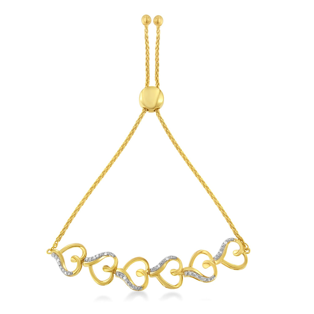 14K Yellow Gold Plated .925 Sterling Silver Diamond Accent Heart Link Bolo Bracelet
