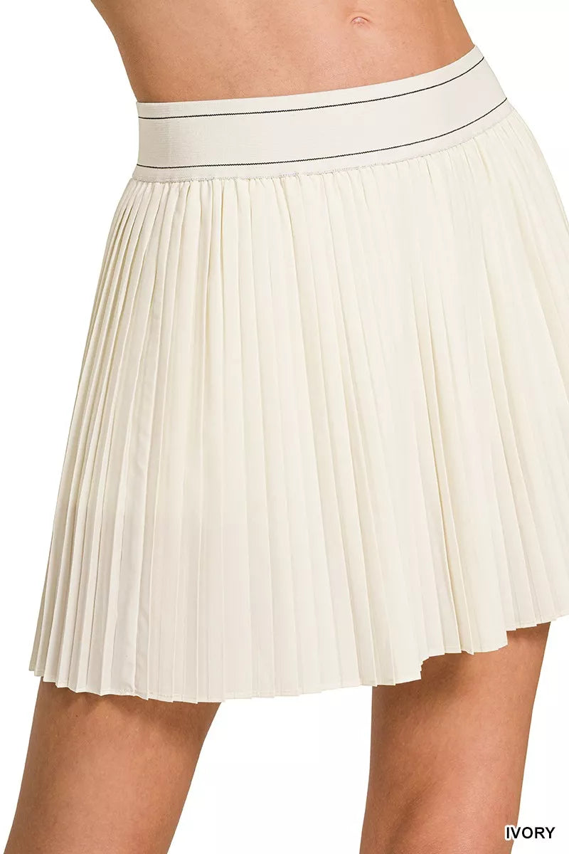 Zenana Woven High Waist Knife-Pleat Mini Skirt Lined Inner Pants