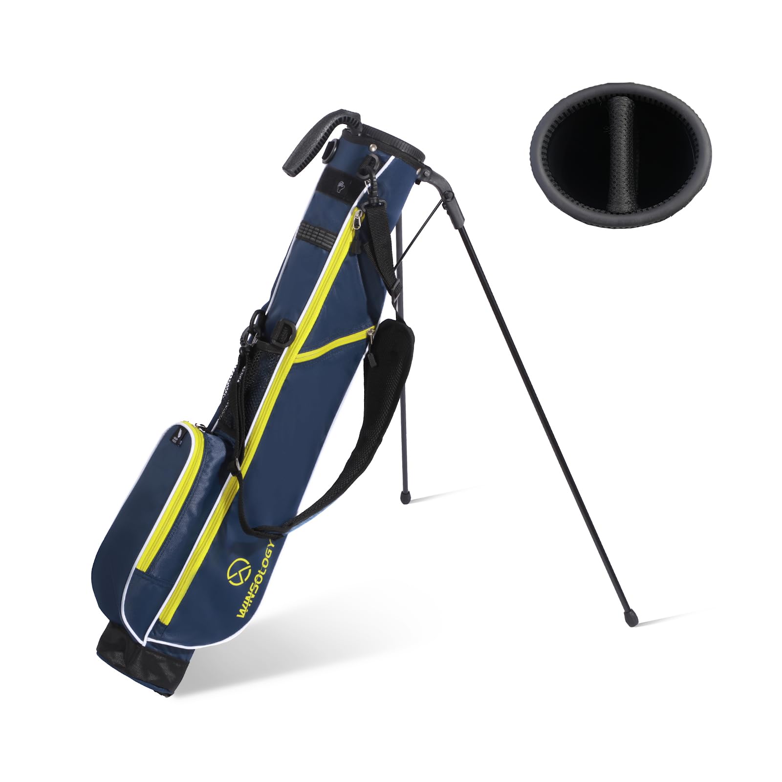 T WINSOLOGY Small Golf Bags for Men Golf Stand Bag Lightweight Golf Easy Carry Bag with Strap and Stand for The Driving Range Par 3 and Executive Courses Golf Bags for Men or Women (Navy/Yellow)