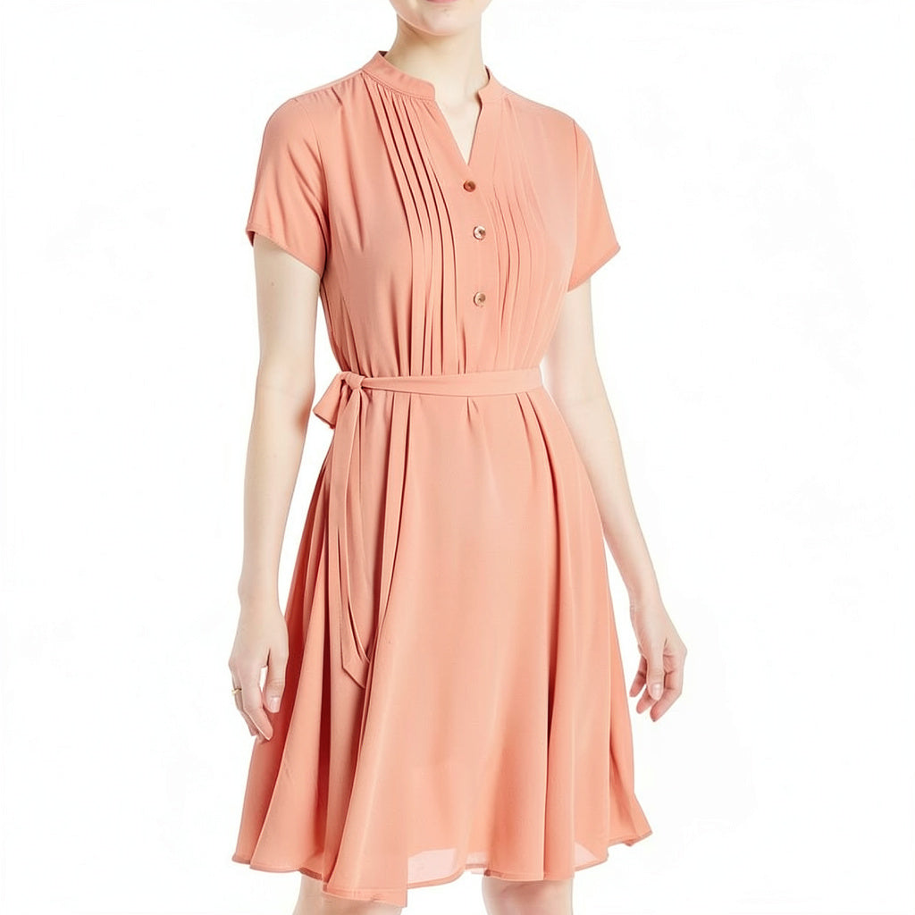 Nanette Lepore Belted Pintuck Three Button Front Dress, Size S