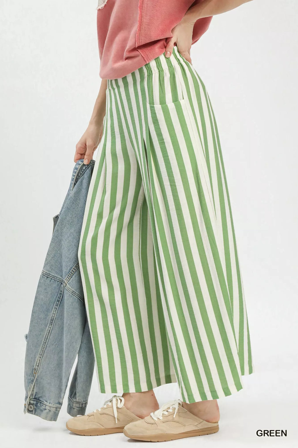 Umgee Vertical Stripe Wide Leg Pants