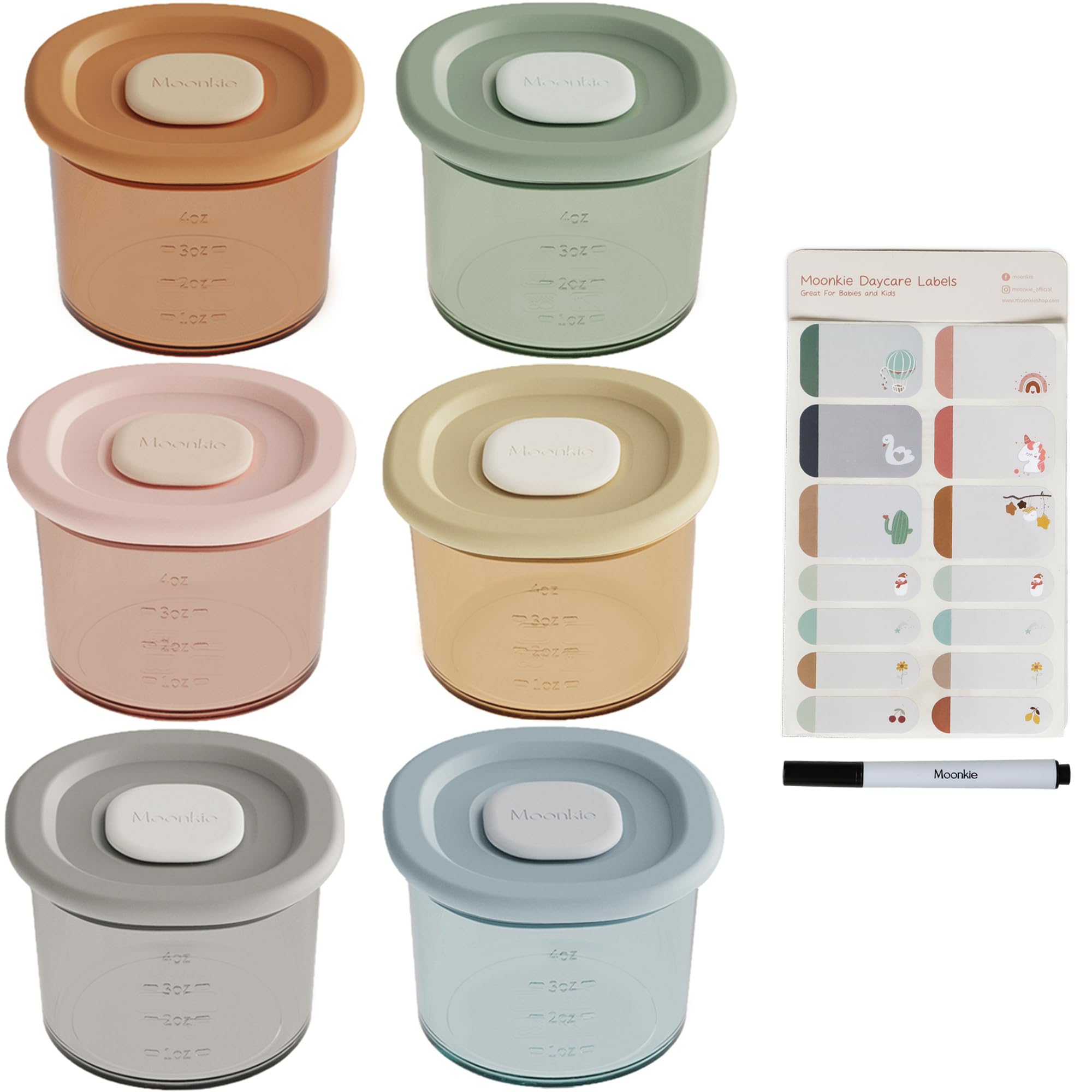 Moonkie Silicone Baby Food Containers | 4 oz Baby Food Storage Jars with Airtight Lids | Reusable Baby Food Jars FreezerMicrowave and Dishwasher Safe Perfect for Infant & Toddler