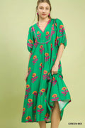 Umgee Floral Print Midi Dress