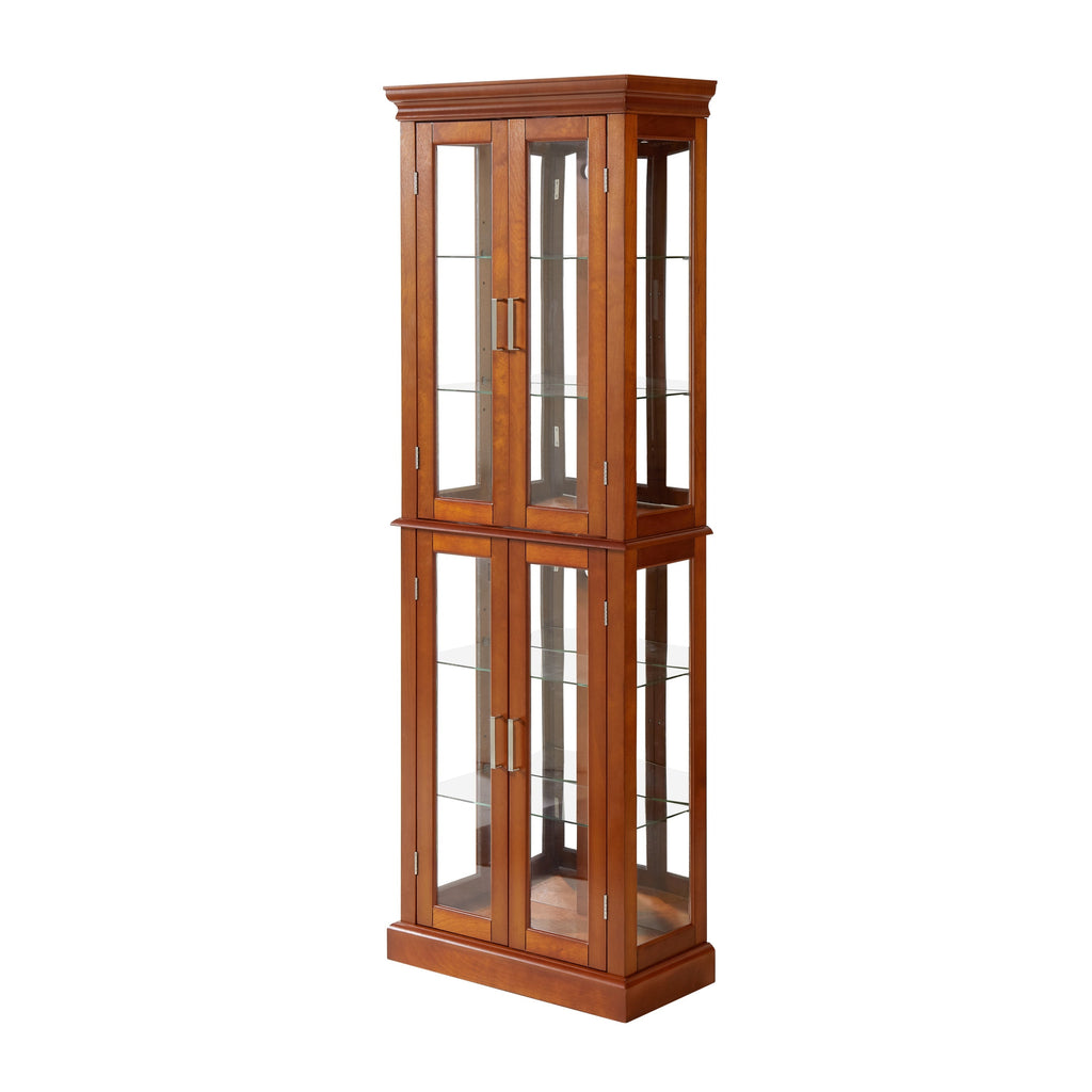 Lighted Curio Cabinet with Adjustable Shelves, Mirrored Back, and Tempered Glass Doors, 6-Tier Walnut Finish