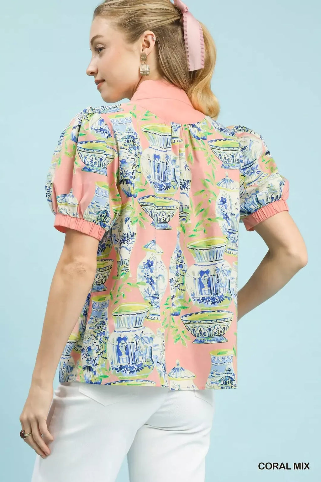 Umgee Abstract Print V-Neck Top
