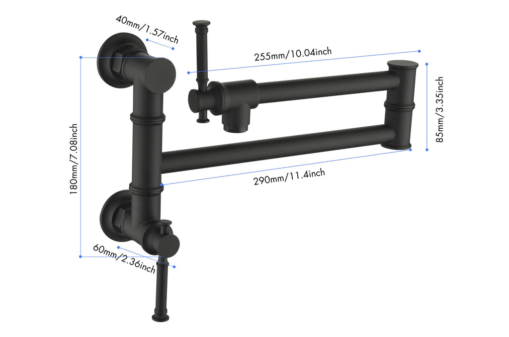 Wall mounted Pot Filler Faucet, Modern Brass Pot Filler Two-Attachment Wall Mount Folding Kitchen Pot Filler Swing Arm