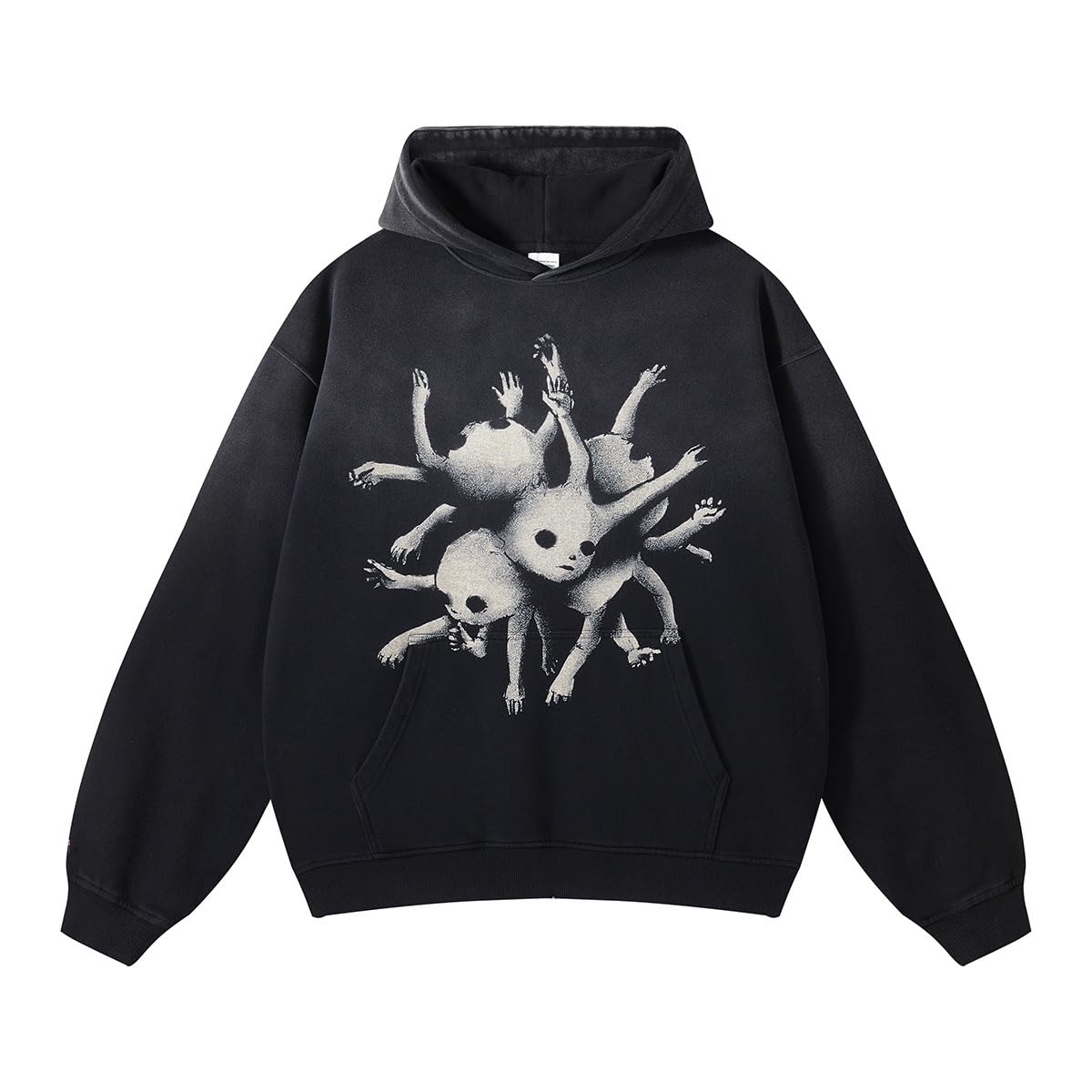 Obenie Retro Y2K Hoodie Gothic Casual Alphabet Blast Print Pattern Skull Fashion Hoodie Men Harajuku Men Clothing (black 4XLX-Large)