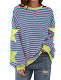 Labolliy Women Striped Oversized Sweatshirt Color Block Crew Neck Long Sleeve Shirt Casual Pullover Top Fall Y2K Clothes