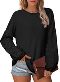SHEWIN Spring Tops for Women 2025 Trendy Waffle Knit Long Sleeve Shirts Lightweight Crewneck Tunic Top Summer Clothes for Women Black XL