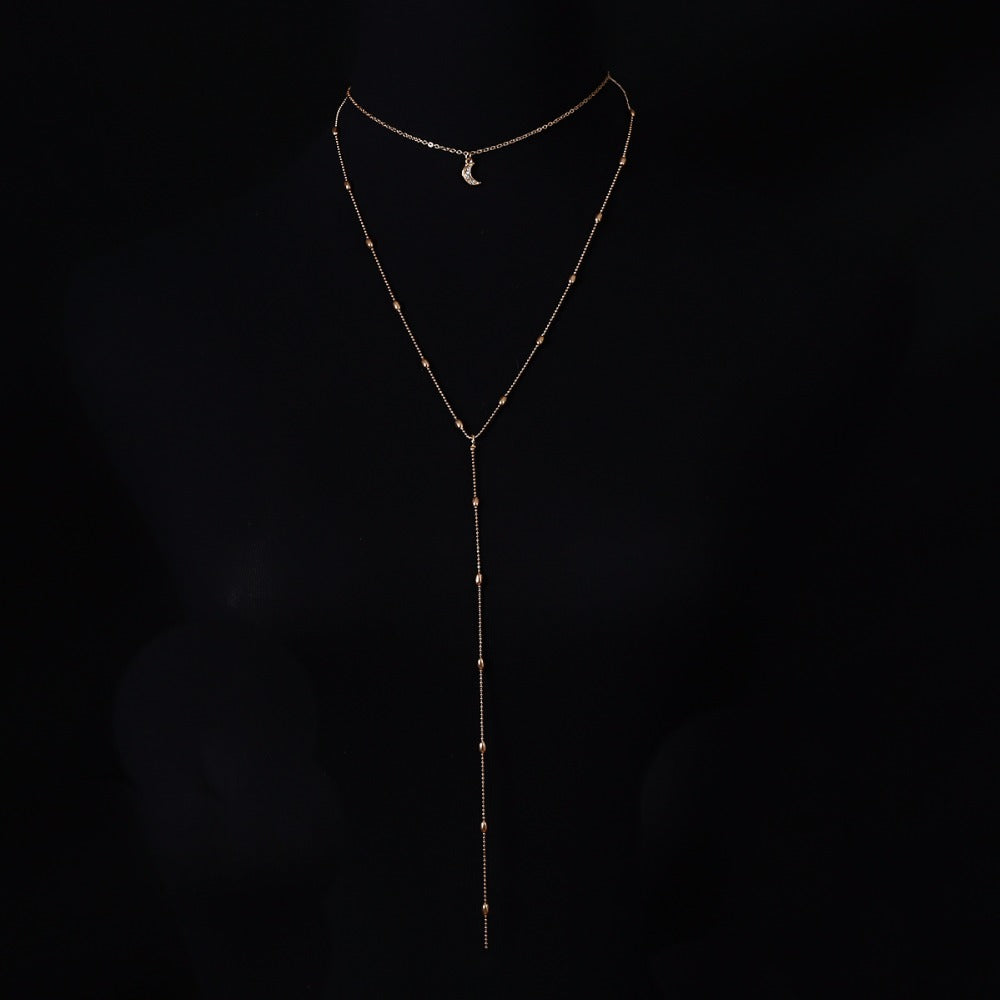 Elegant Moon and Star Pendant Necklace with Pearls