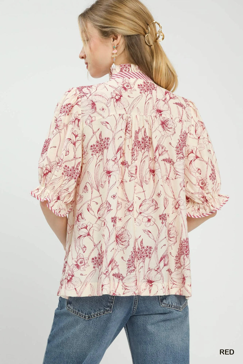 Umgee Mixed Print Button Front Top