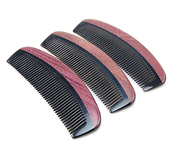 Natural Purple Heart Wood and Horn Hair Comb