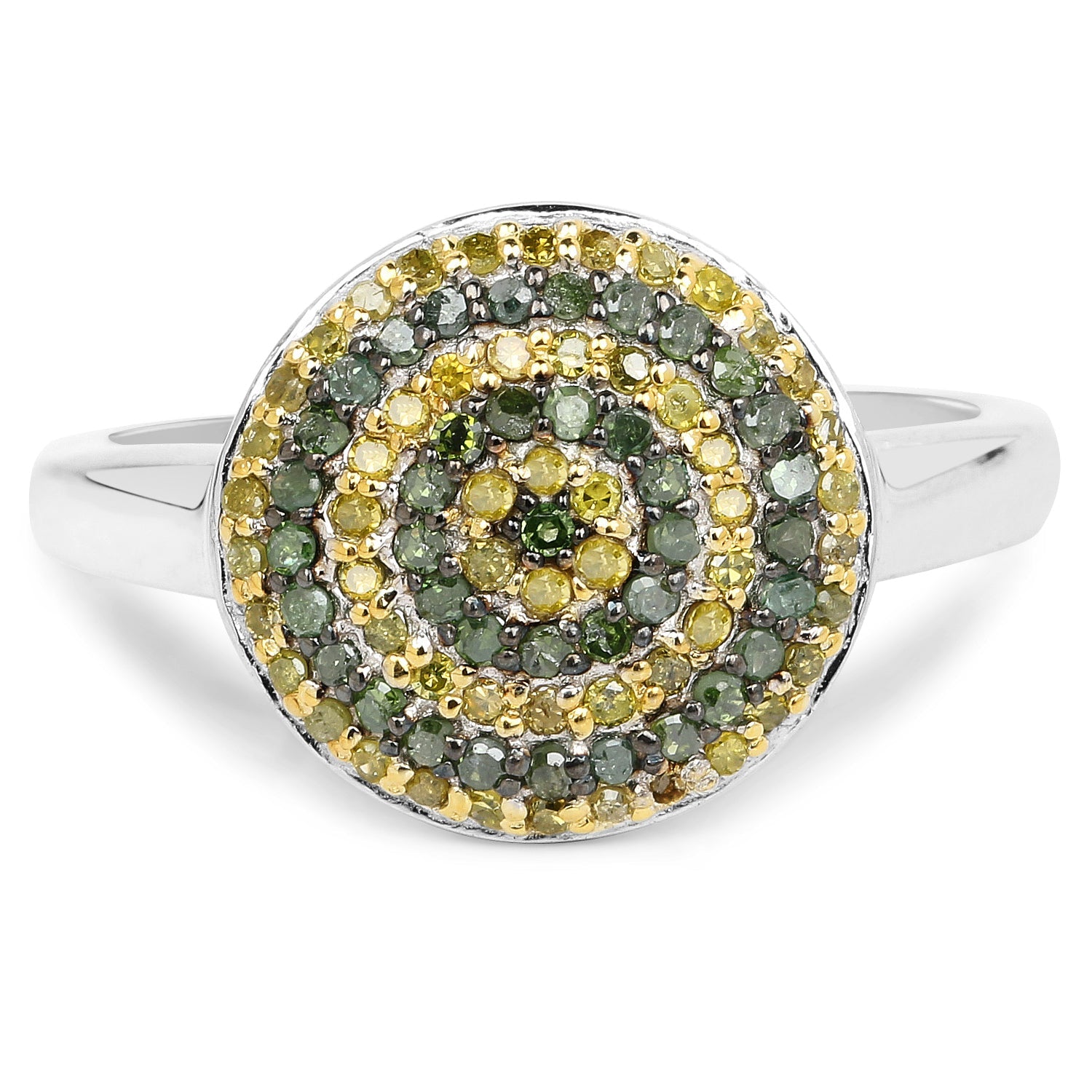 0.39 Carat Genuine Green Diamond and Yellow Diamond .925 Sterling Silver Ring