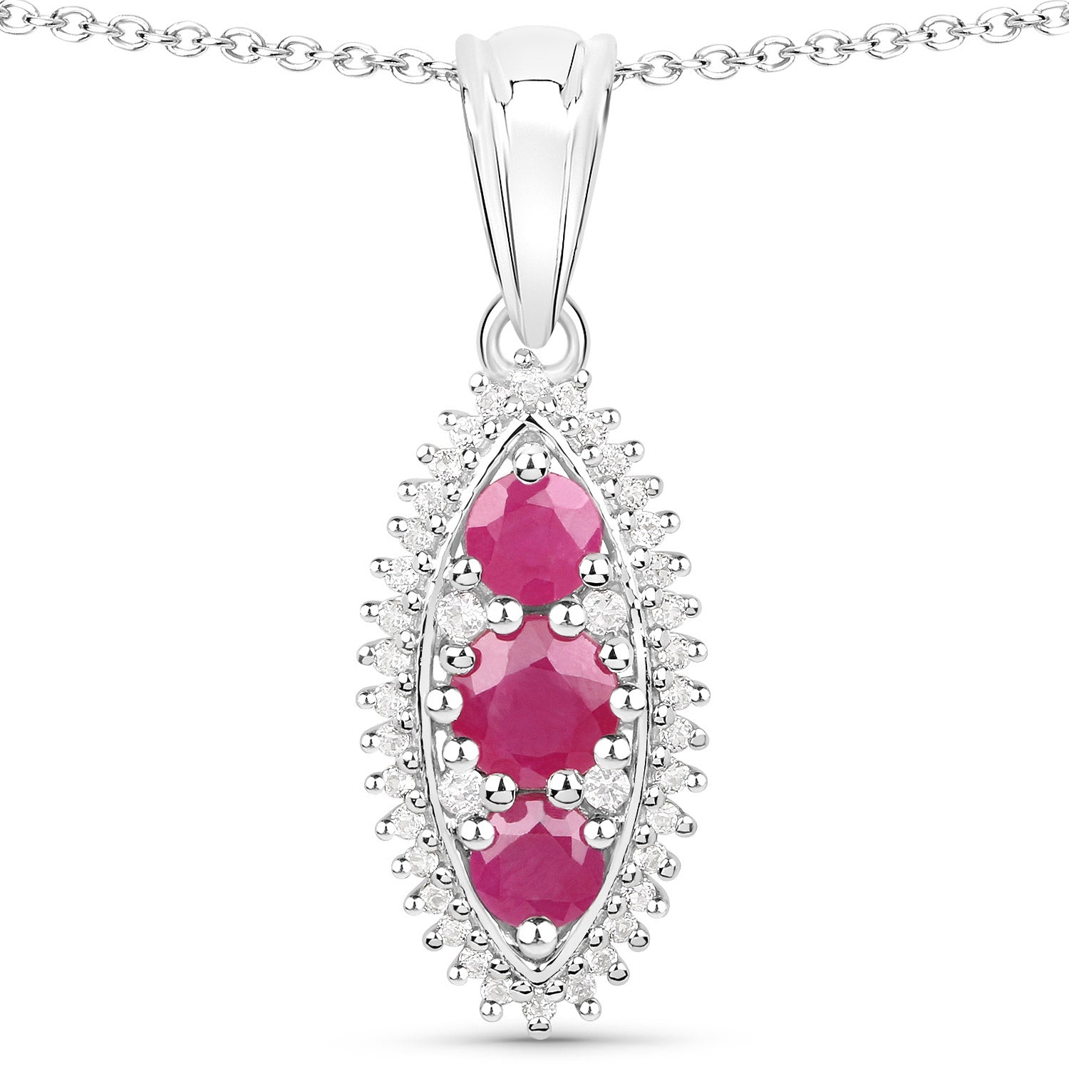 4.32 Carat Genuine Ruby and White Topaz .925 Sterling Silver 3 Piece Jewelry Set (Ring, Earrings, and Pendant w/ Chain)