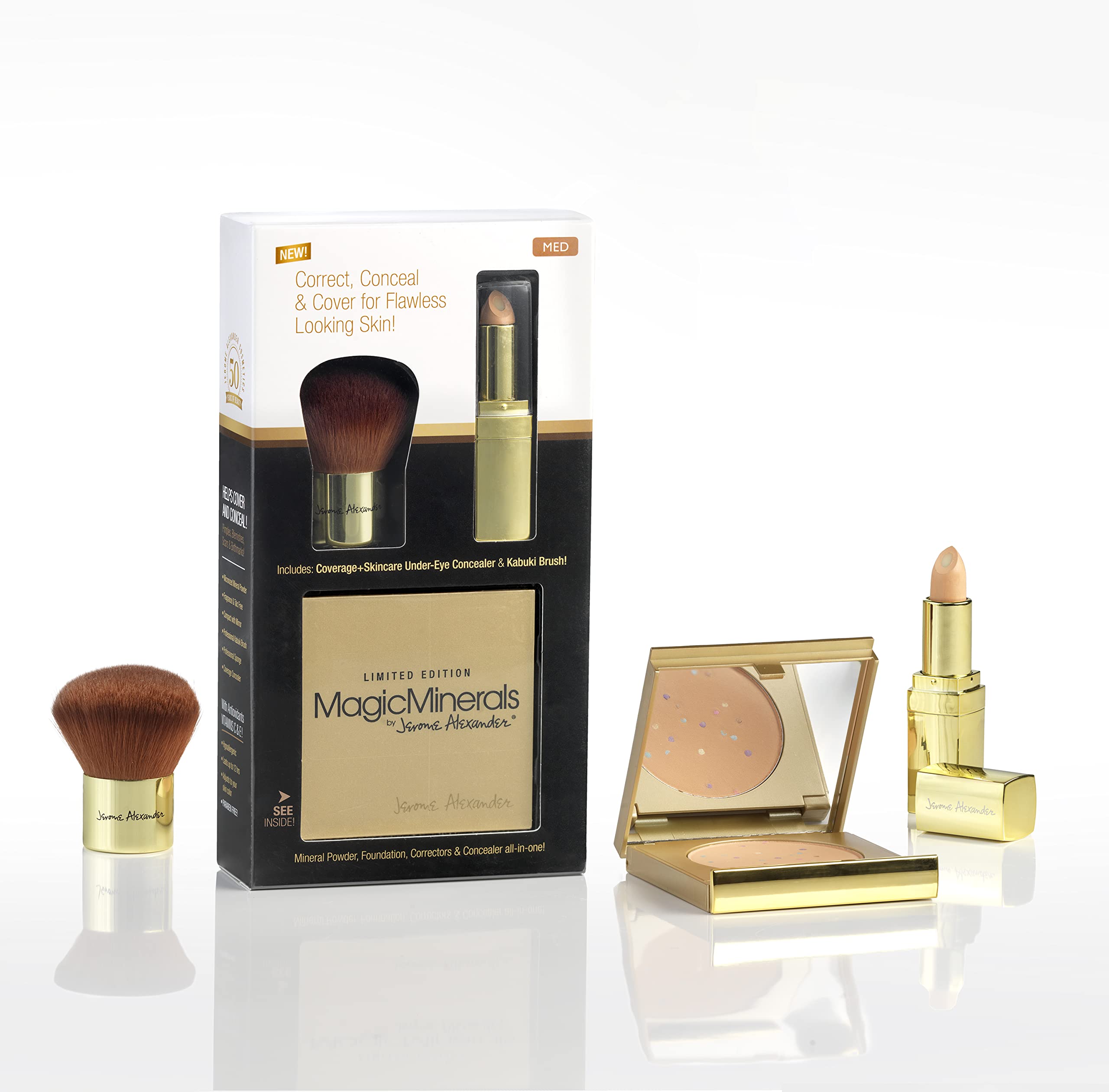 Jerome Alexander 3 Piece Makeup Set - Correct Conceal & Cover with Concealer Foundation & Setting Powder for Flawless Skin Long-Lasting Full Coverage Hydrating Formula