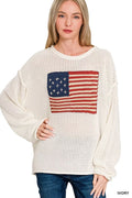 Zenana American Flag Crew Neck Sweater