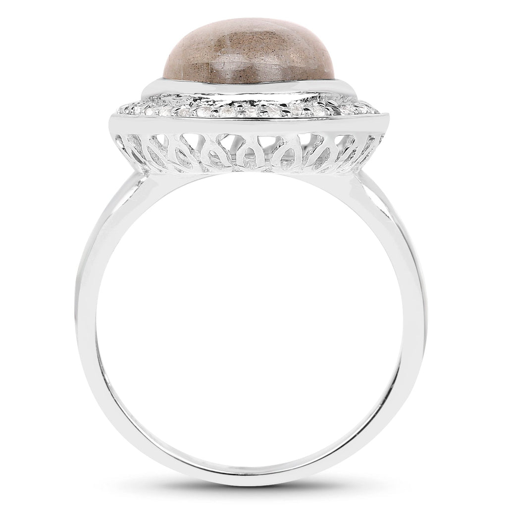 5.43 Carat Genuine Labradorite and White Topaz .925 Sterling Silver Ring