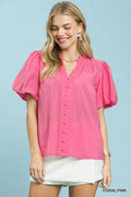 Umgee Button-Down Puff Sleeve Shirt