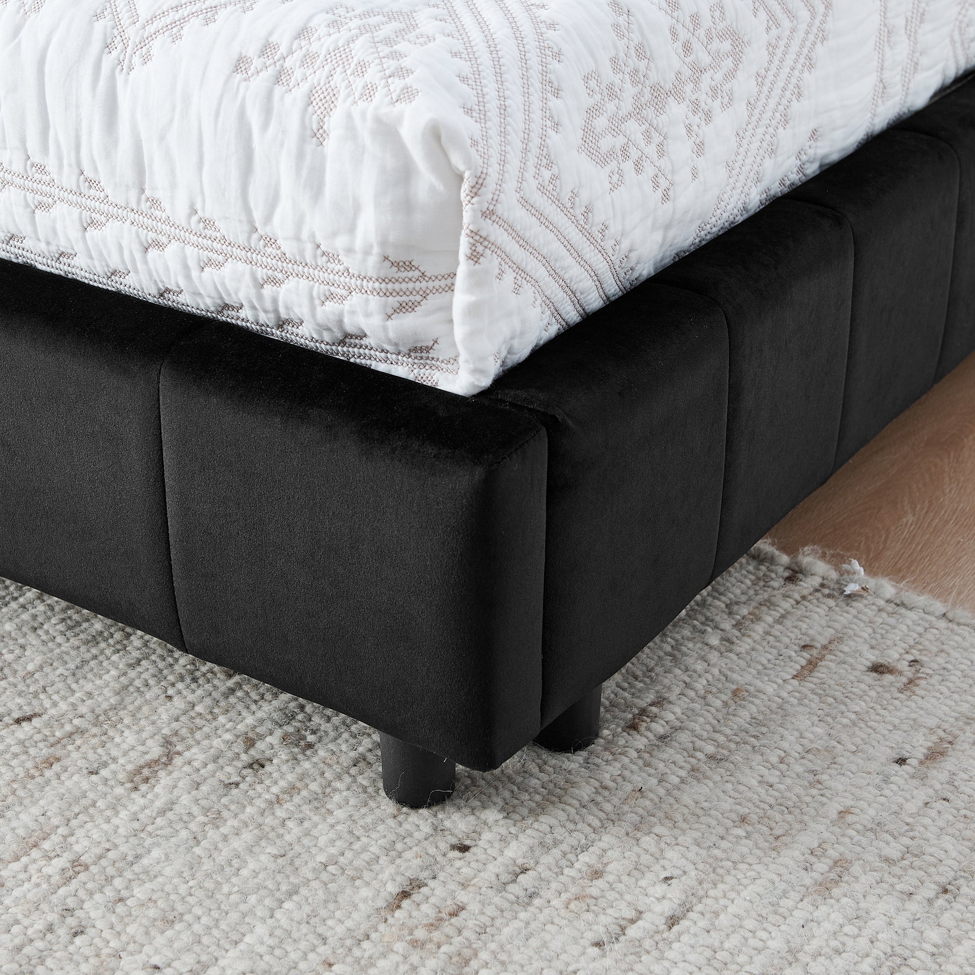 Mid-Century Full Size Upholstered Tufted Bed Frame with Comfortable Backrest and Armrests, Velvet, Black