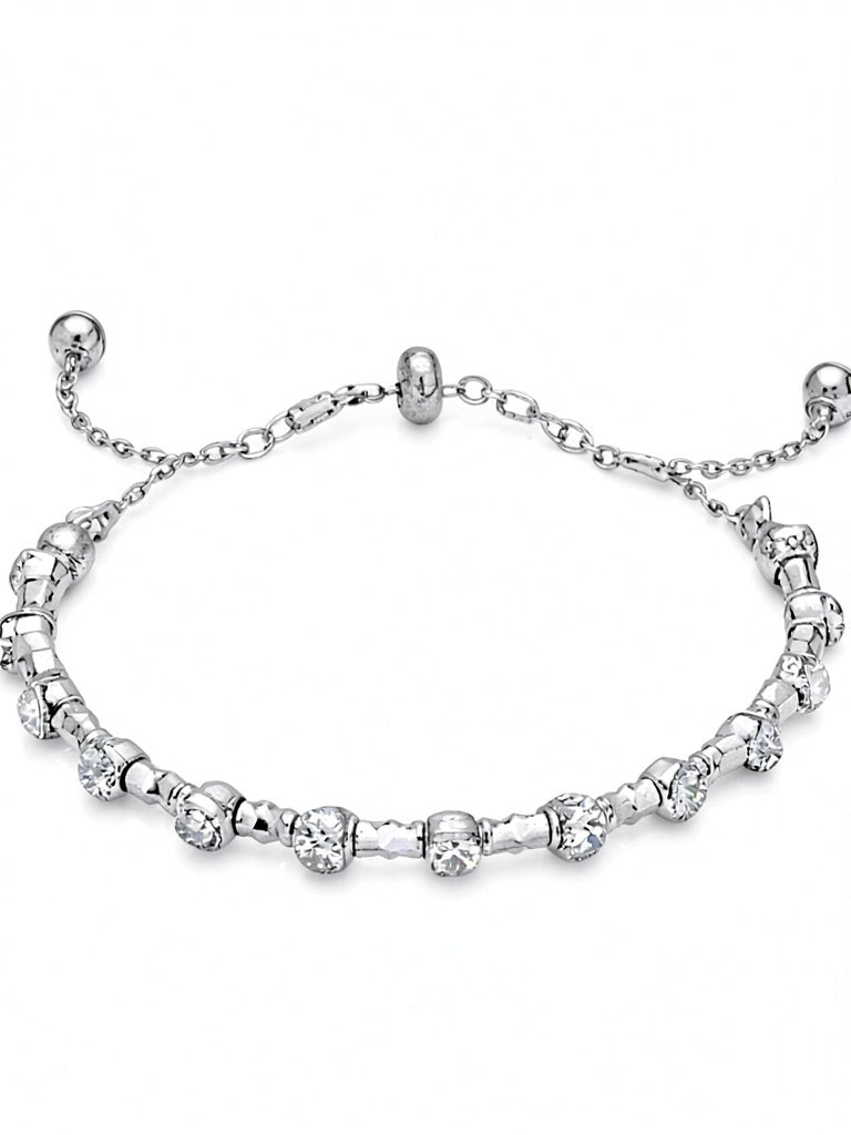 Inc Silver-Tone Crystal Beaded Slider Bracelet