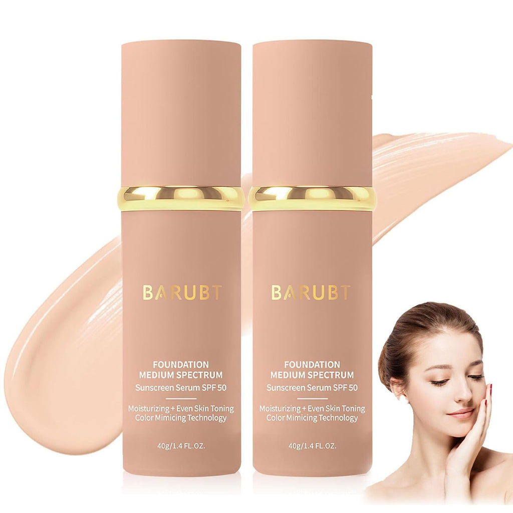 4 in 1 Foundation Liquid Hydrating Medium Full Coverage Concealer with SPF 50+ Longwearing and Waterproof FoundationNatural Face Makeup (2pcs 40g)