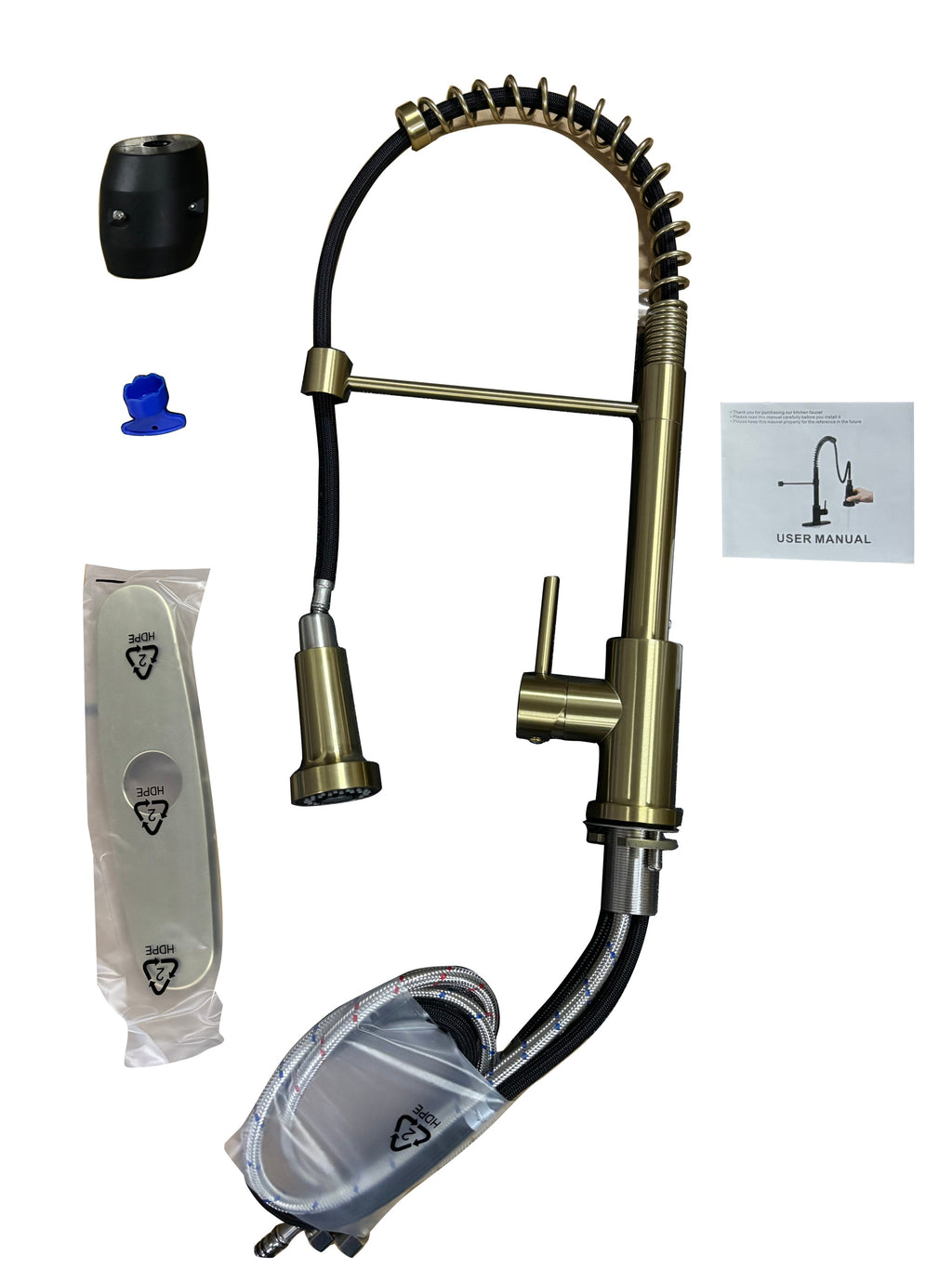 Kitchen Faucet with Pull Down Sprayer Industrial 1 Handle 1 Hole Or 3 Hole Faucet for Farmhouse Camper Laundry Utility Rv Wet Bar Sinks, Stainless Steel, Brushed Gold