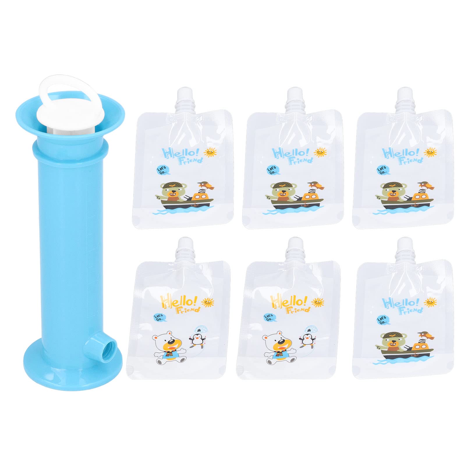 Alomejor 7pcs Set Fruit Puree Filler Baby Food Pouch Maker Reusable Toddler Fruit Squeeze Puree Filler for Kids(Blue)