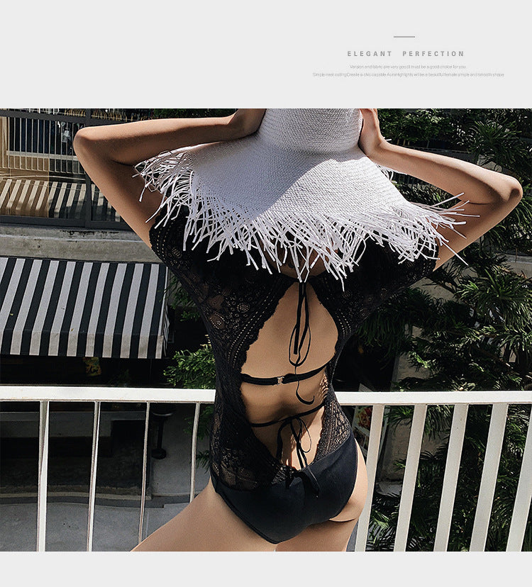New European and American Lace Deep V Back Swimsuit