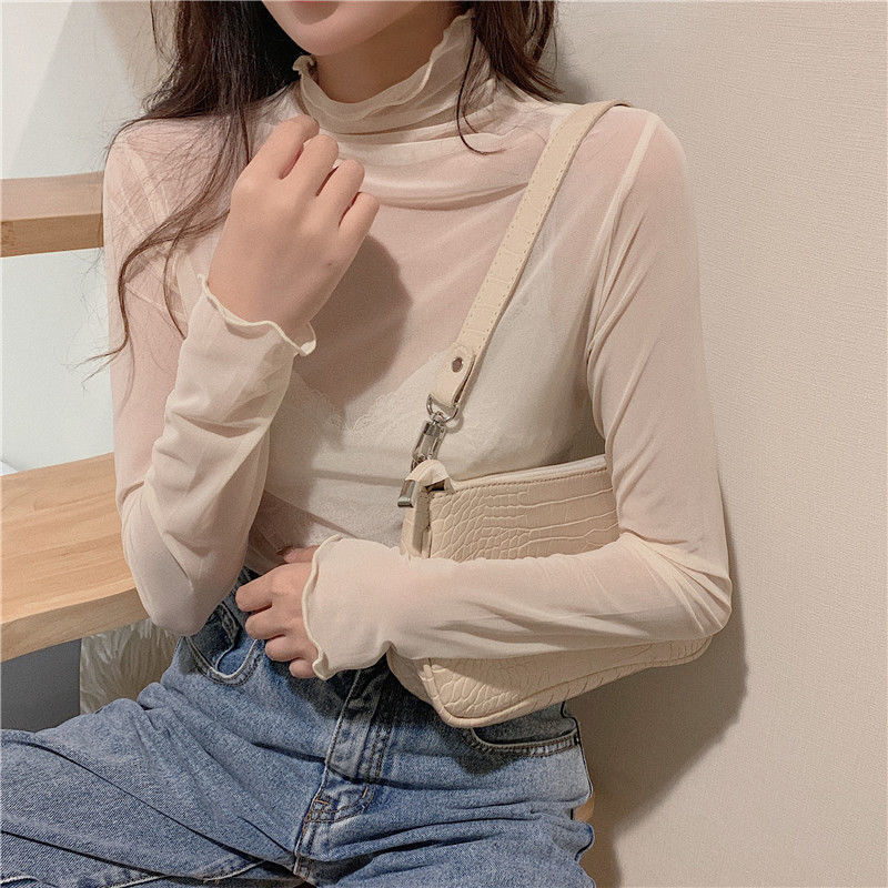 Korean Fashion Vintage Mesh Loose Transparent T-Shirt