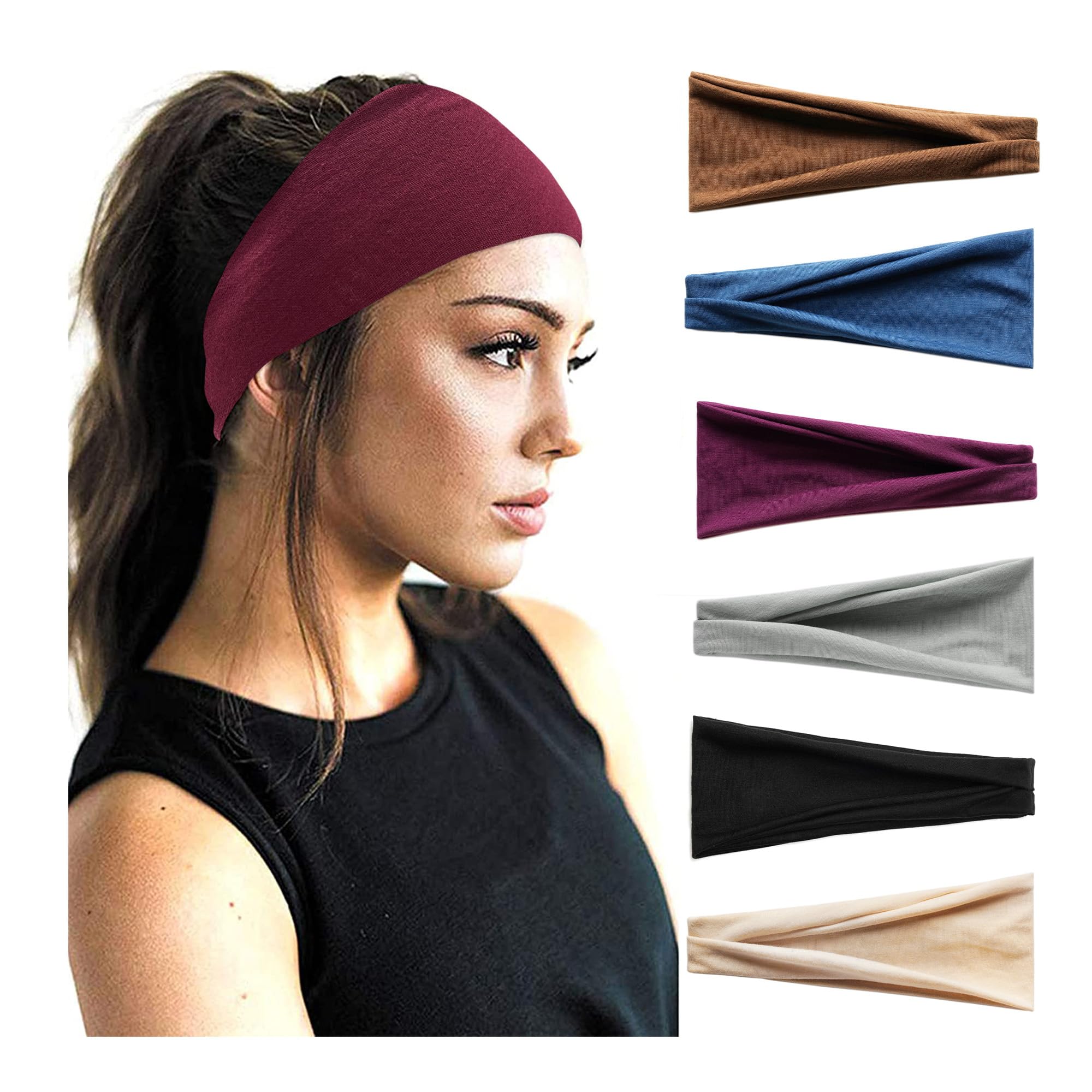 STGDAK Headbands Classy Hairband Knotted Wide Headband Turban Soft Sweatbands Non Slip Wrap Head Bands Yoga Workout Hairbands Elastic Hair Accessories for Women Girls 6 Pack