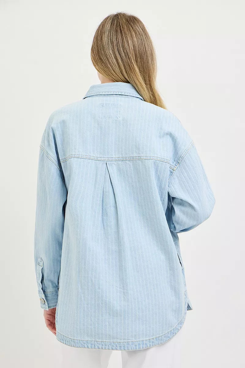 RISEN Oversized Stripe Denim Shaket
