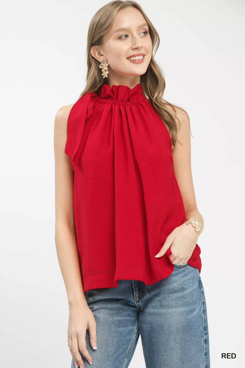 Umgee Tie-Neck Ruffle Halter Boho Top