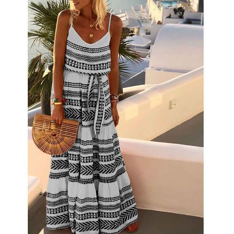 2019 New Plus Size Bohemian Deep V Neck Dress