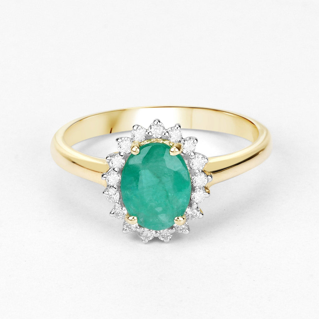 1.39 Carat Genuine Zambian Emerald and White Diamond 10K Yellow Gold Ring