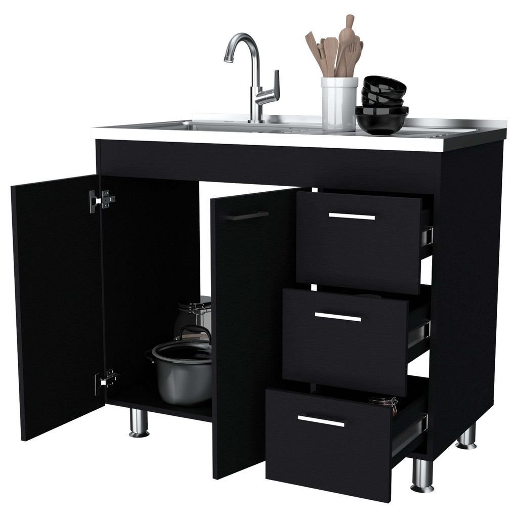 Wenge 2-Door 3-Drawer Kitchen Cabinet