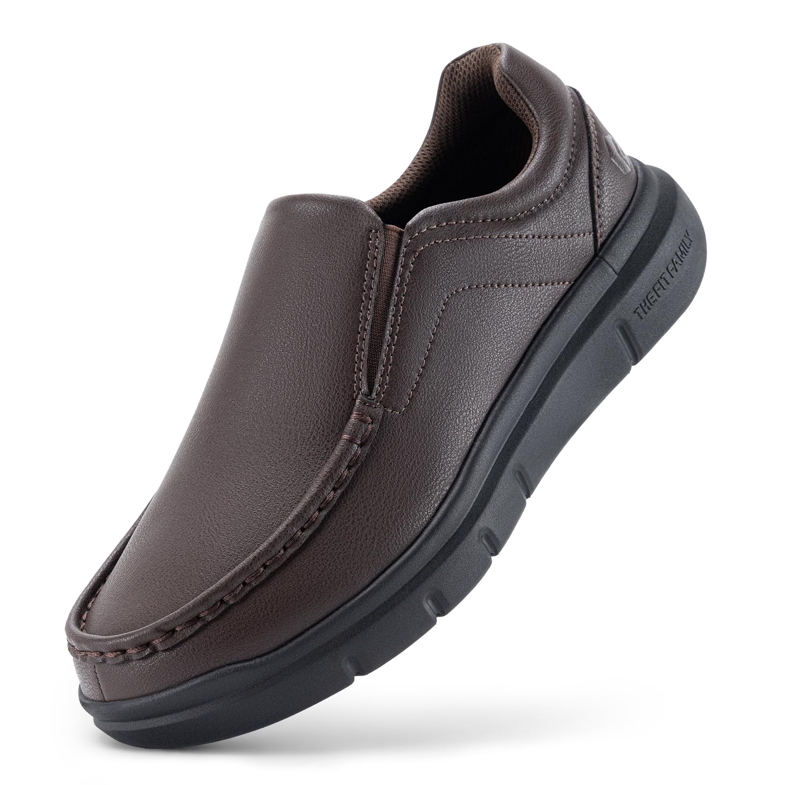 FitVille Extra Wide Slip on Shoes for Men Black Dress Shoes Leather Loafers Business Casual Shoes Comfortable Simple Shoes - EasyWalk V1(9 X-Wide Chocolate Brown)