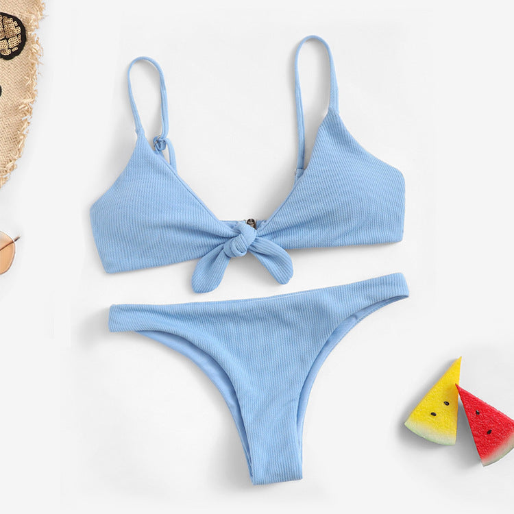2019 New Stylish Striped Bikini with Front Tie Design