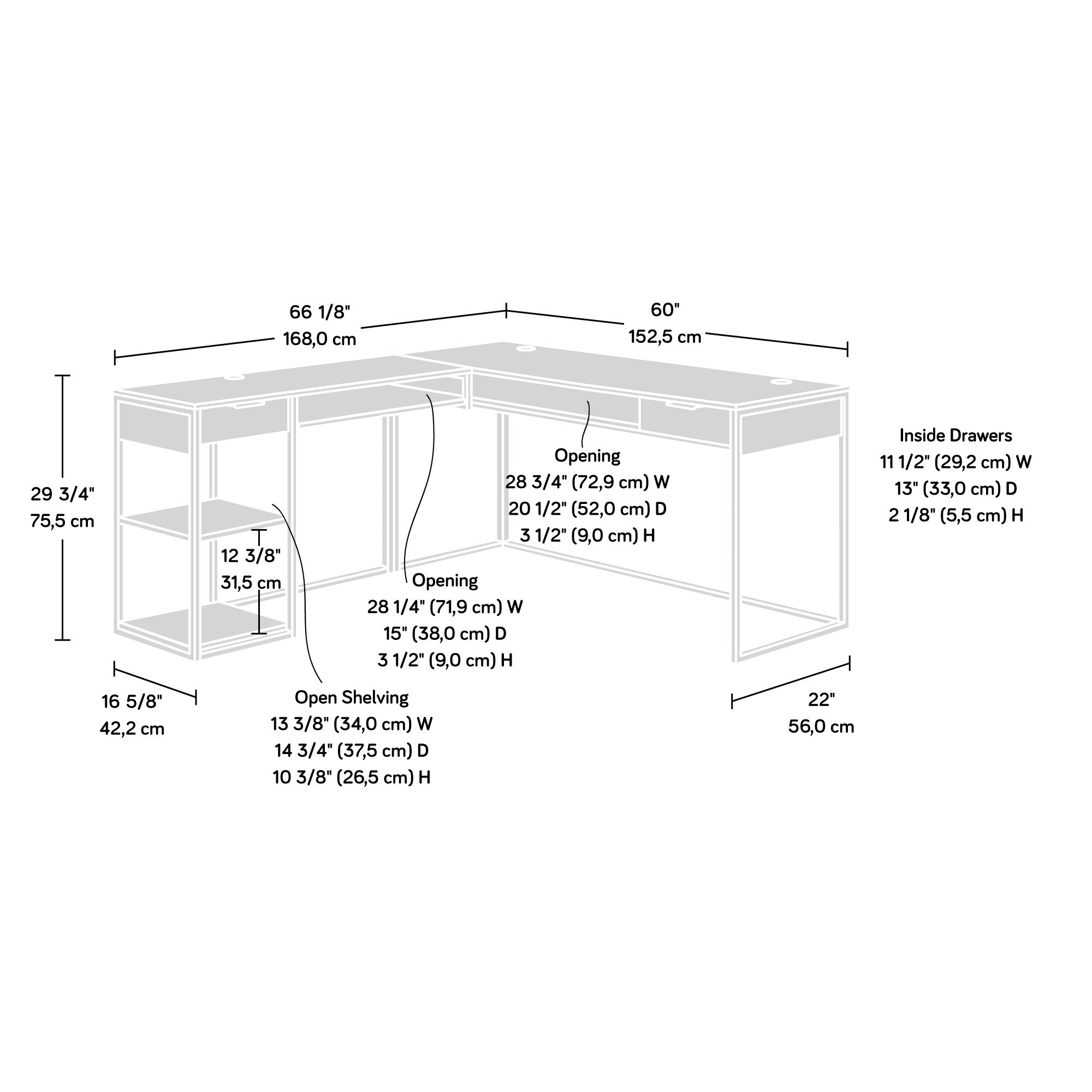 L-Shaped Desk, Brown finish