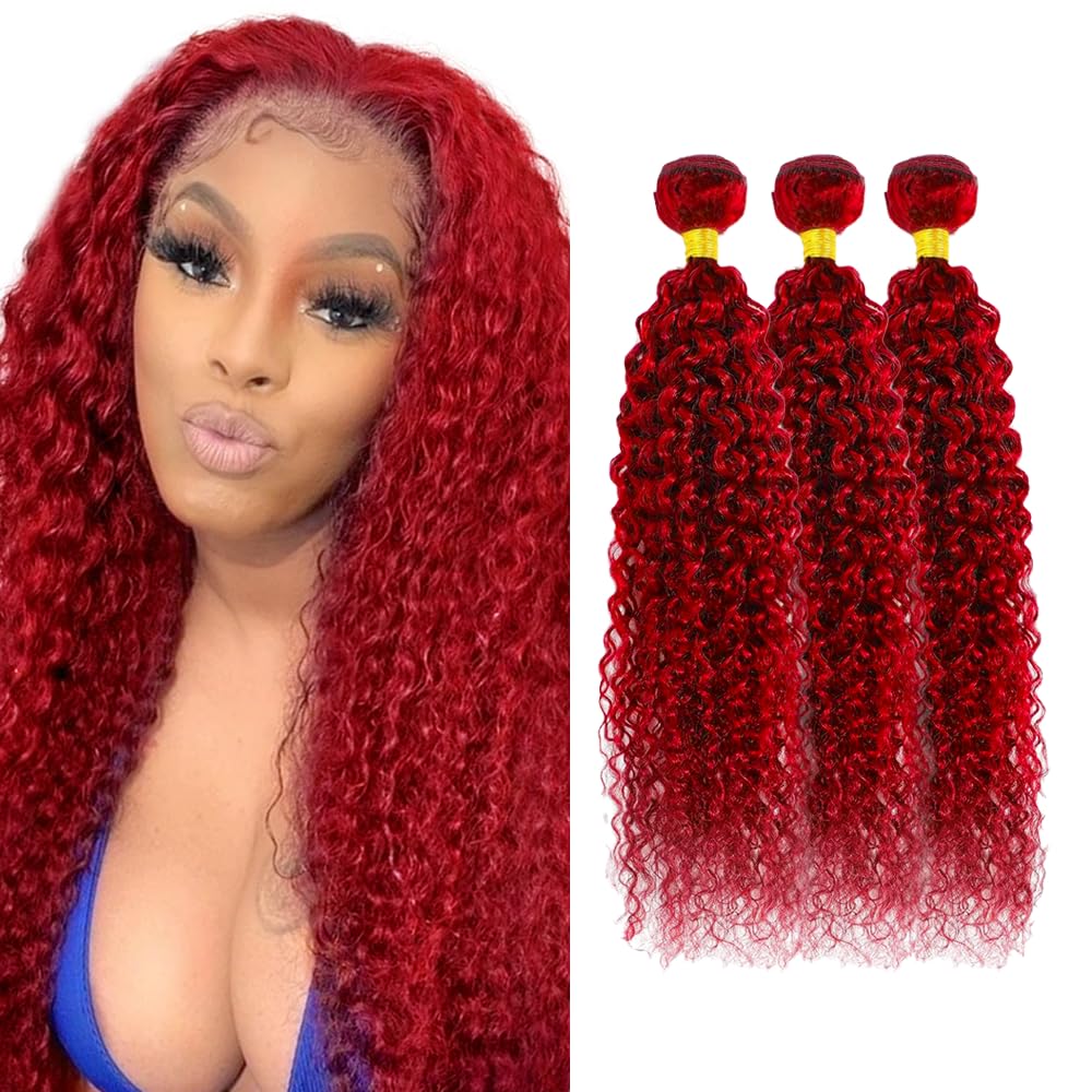 Red Bundles Human Hair Red Kinky Curly Bundles Burgundy Kinky Curly Bundles Unprocessed Brazilian Virgin Human Hair Same Length 3 Bundles 14 14 14 Inch No Tangle No Shedding