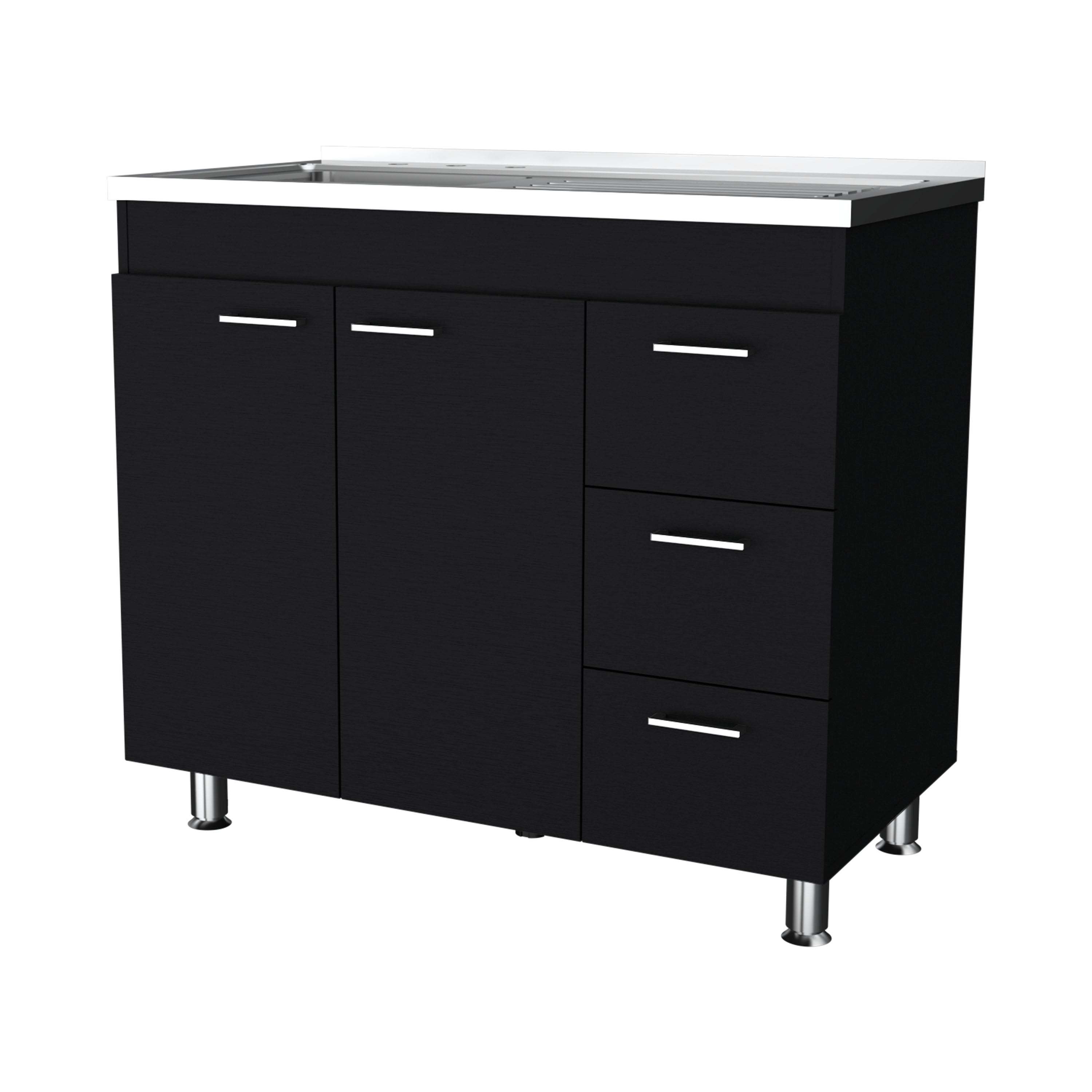 Wenge 2-Door 3-Drawer Kitchen Cabinet
