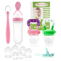 WAJIAYON Baby Fruit Feeder Pacifier - 5 Pack | 2 Baby Fruit Food Feeder Pacifier & 1 Baby Food Dispensing Spoon | Fresh Fruit Teethers for Babies | Silicone Feeder BabyMesh Baby Feeder (Pink & Green)